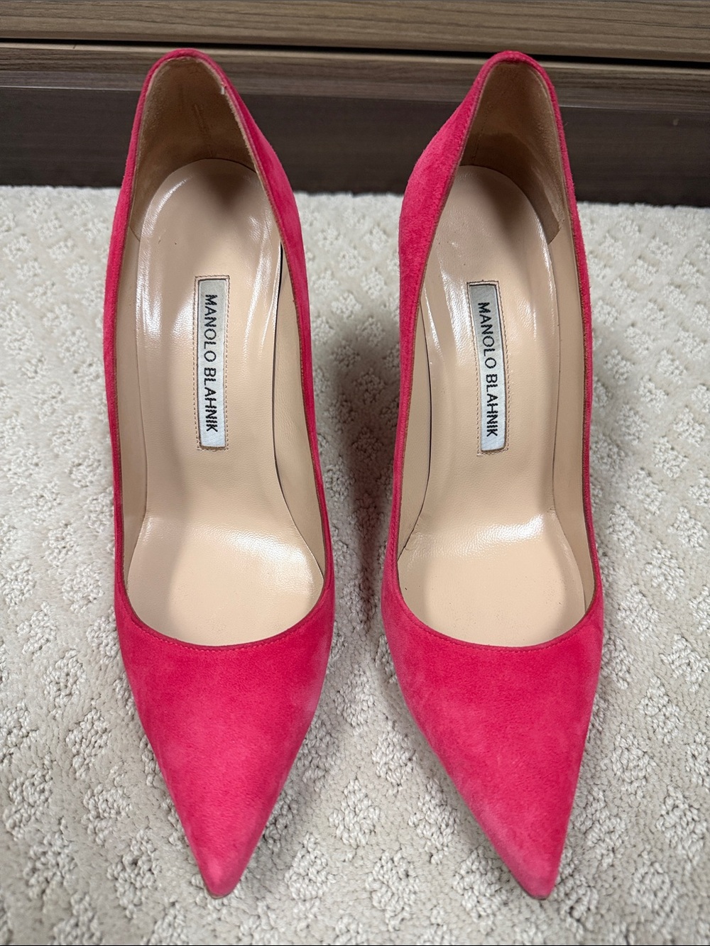 Manolo Blahnik Hot Pink Suede Pointed-Toe Pumps - Size 37.5